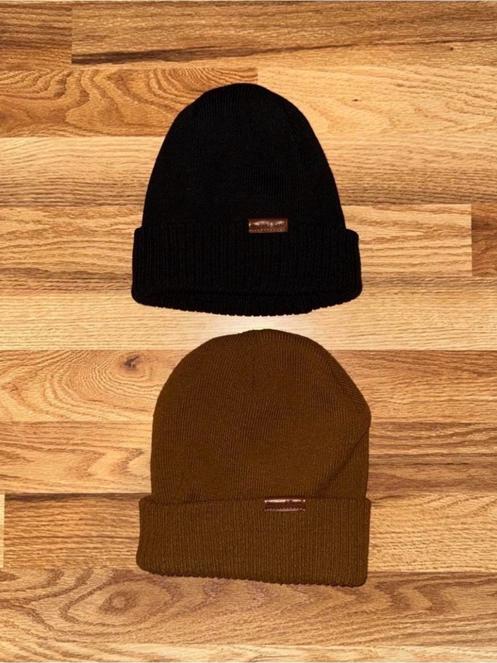 Classic Rib Knit Beanie Hat - Black and Brown